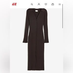 Rib Knit Button-front Midi Dress